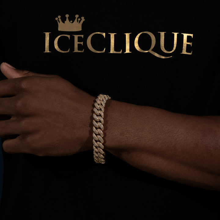 15MM Micro Pave Cuban Bracelet - Moissanite & S925 - ICECLIQUE JEWELRY
