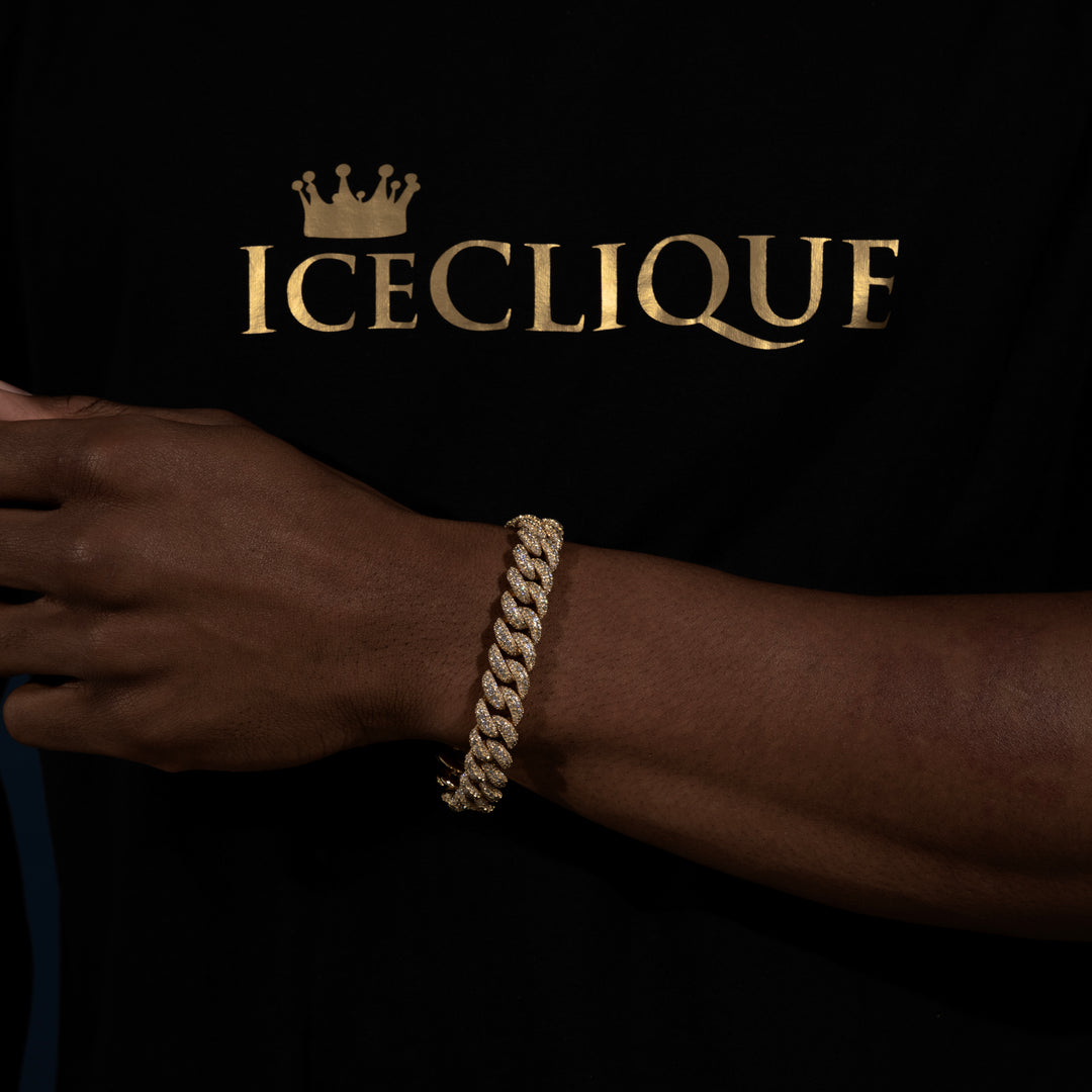 15MM Micro Pave Cuban Bracelet - Moissanite & S925 - ICECLIQUE JEWELRY