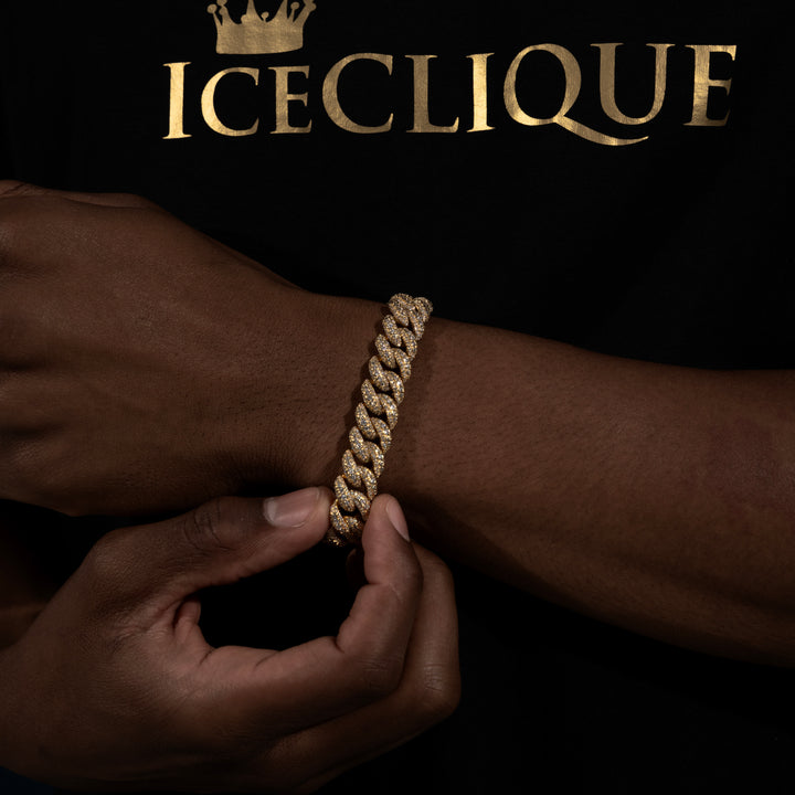 15MM Micro Pave Cuban Bracelet - Moissanite & S925 - ICECLIQUE JEWELRY