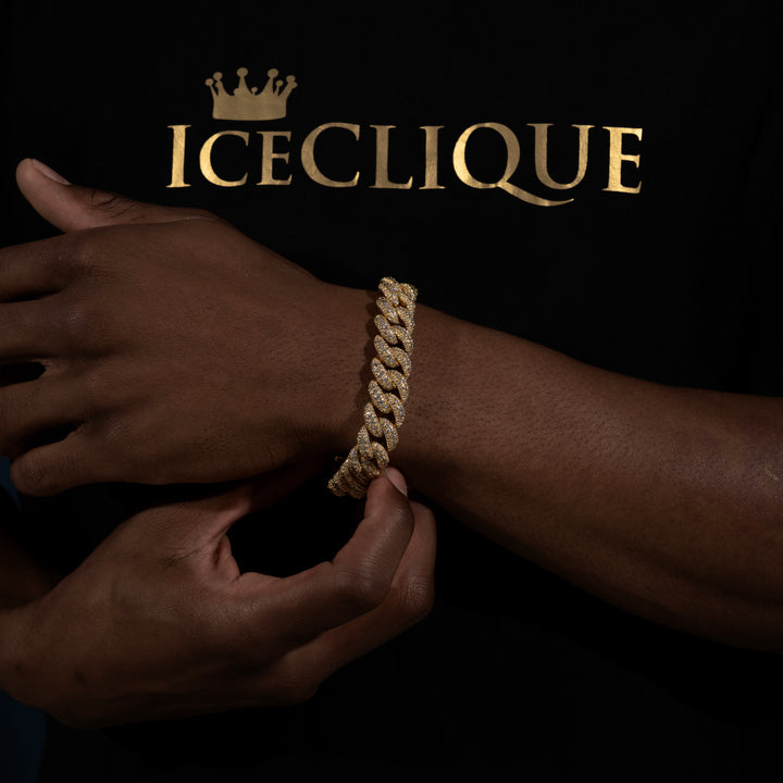 13MM Micro Pave Cuban Bracelet - Moissanite & S925 - ICECLIQUE JEWELRY