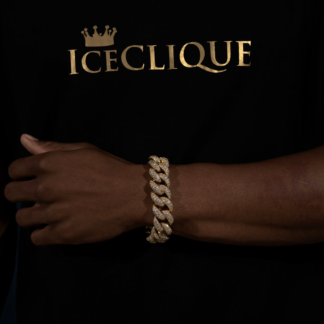20MM Micro Pave Cuban Bracelet - Moissanite & S925 - ICECLIQUE JEWELRY