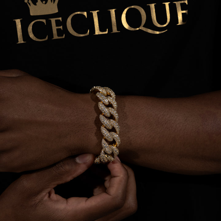 20MM Micro Pave Cuban Bracelet - Moissanite & S925 - ICECLIQUE JEWELRY