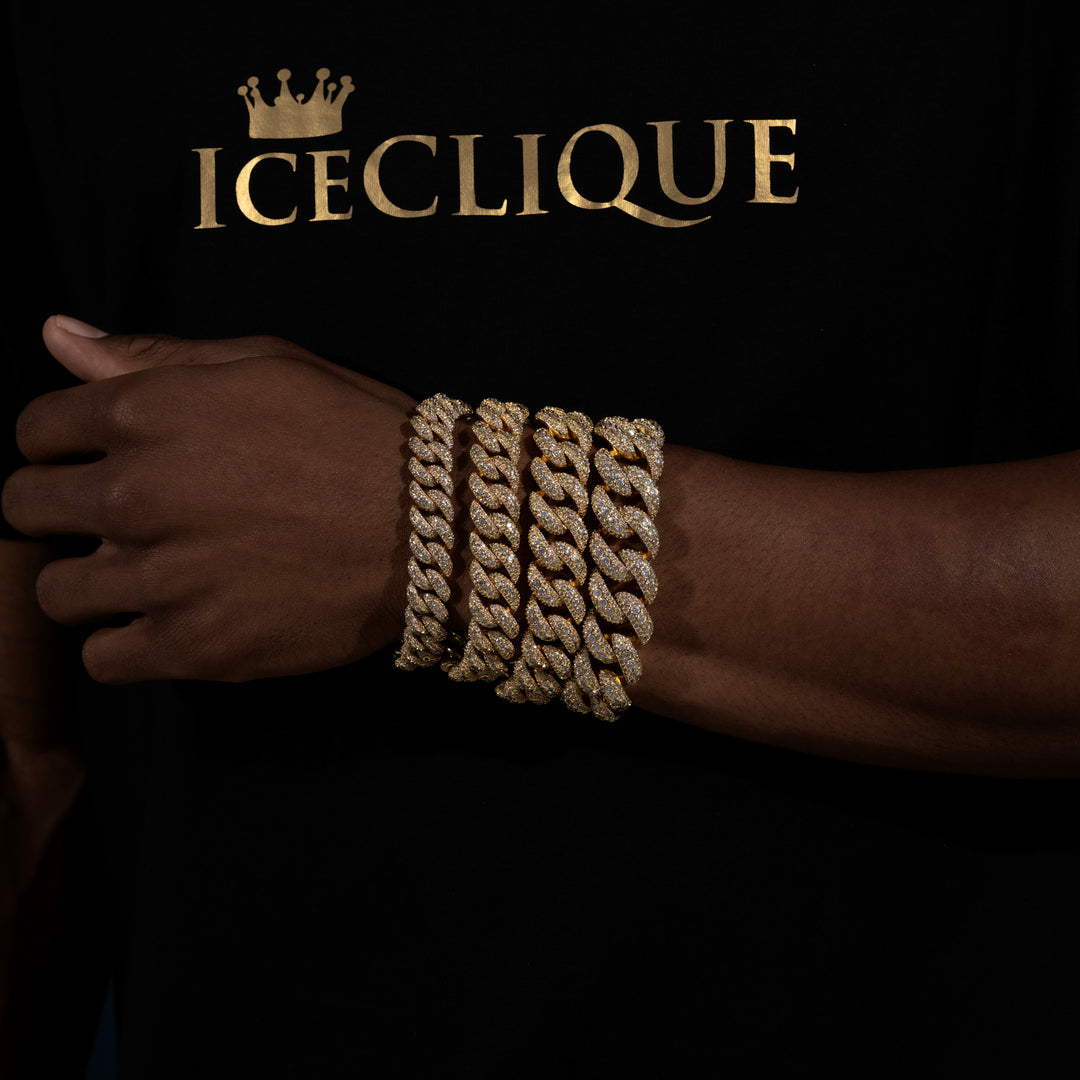 13-20MM Micro Pave Cuban Bracelet - Moissanite & S925 - ICECLIQUE JEWELRY