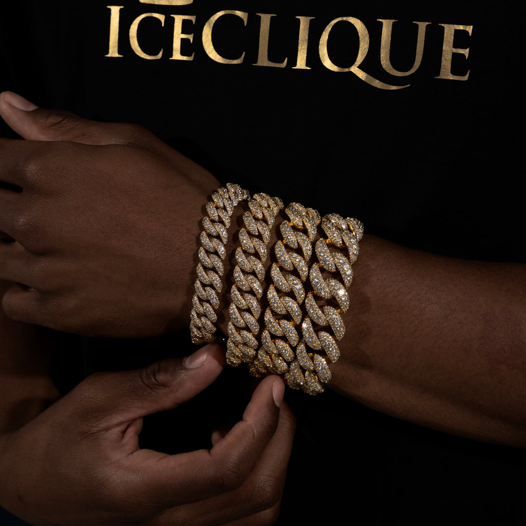 13-20MM Micro Pave Cuban Bracelet - Moissanite & S925 - ICECLIQUE JEWELRY