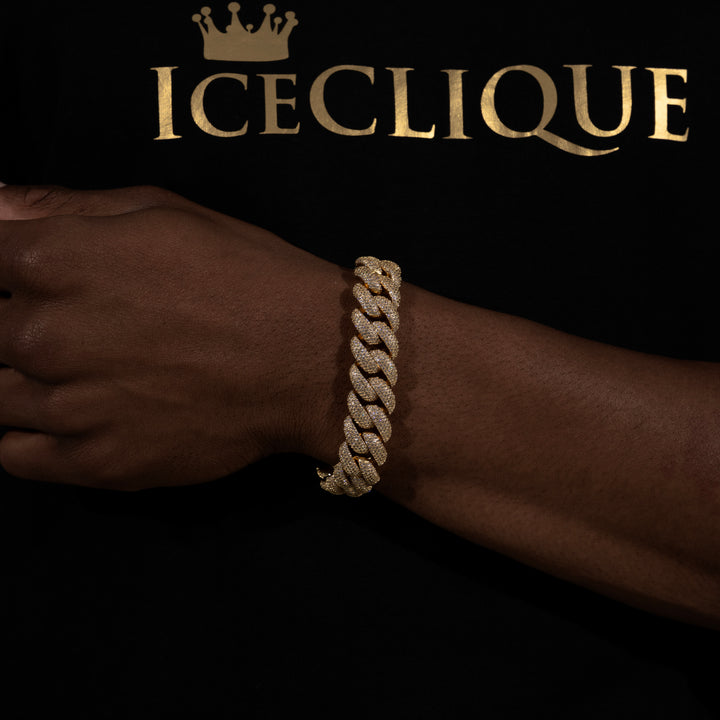 16MM Micro-Pave Cuban Bracelet - Moissanite & S925 - ICECLIQUE JEWELRY