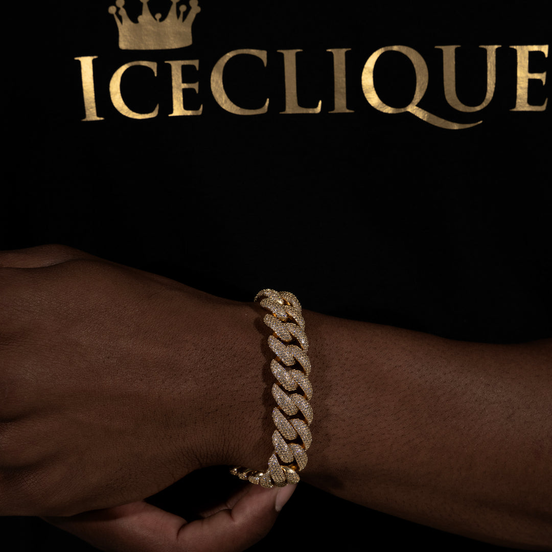 16MM Micro-Pave Cuban Bracelet - Moissanite & S925 - ICECLIQUE JEWELRY