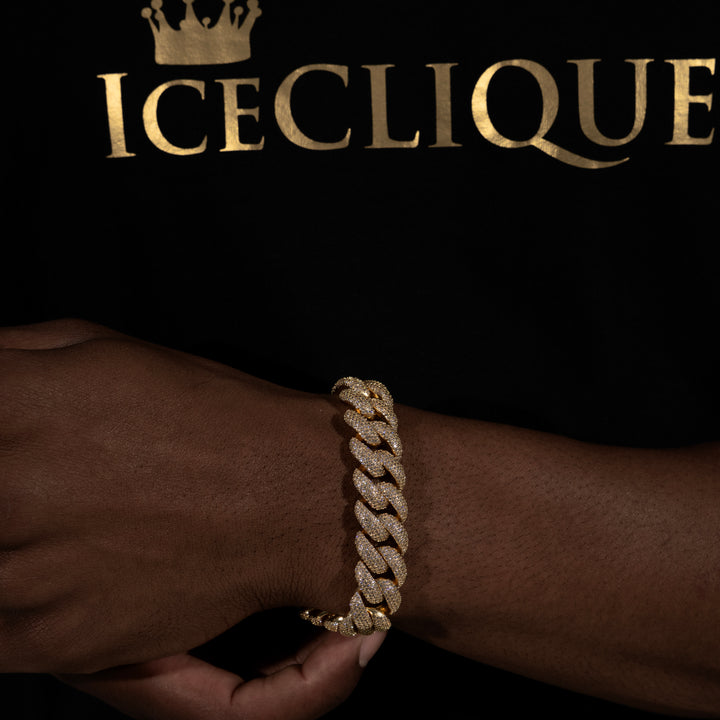 16MM Micro-Pave Cuban Bracelet - Moissanite & S925 - ICECLIQUE JEWELRY