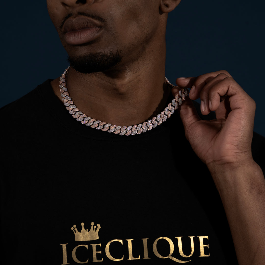 13MM 3-Row Two Tone Cuban Chain - Moissanite & S925 - ICECLIQUE JEWELRY