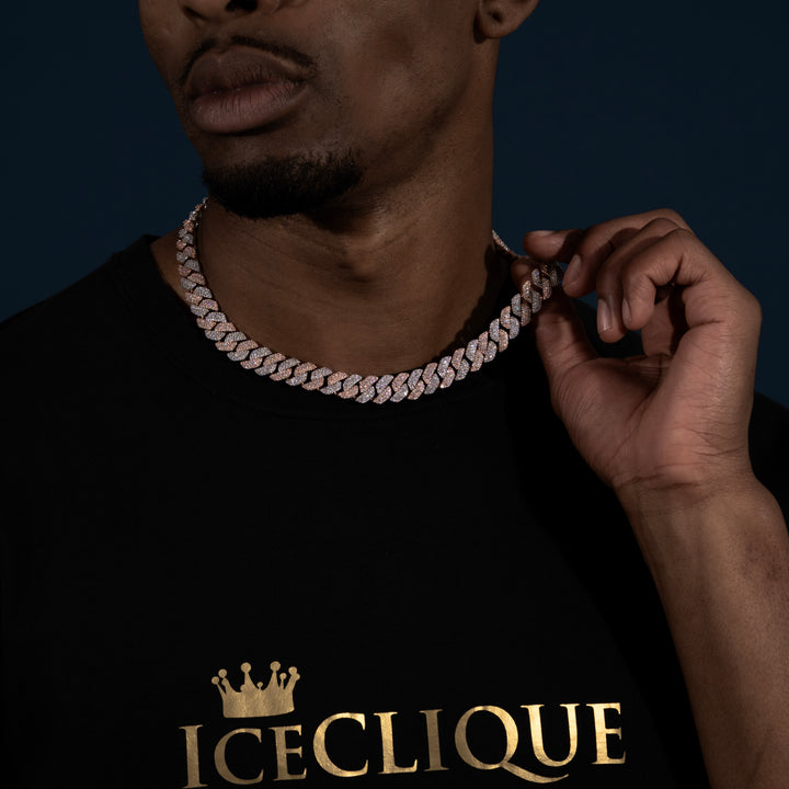 13MM 3-Row Two Tone Cuban Chain - Moissanite & S925 - ICECLIQUE JEWELRY