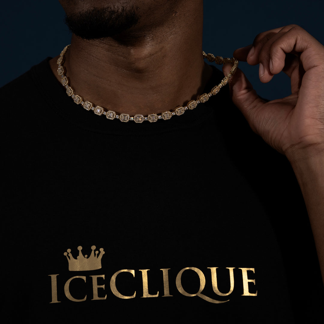 8MM Halo-Cluster Baguette Tennis Chain - Moissanite & S925 - ICECLIQUE JEWELRY