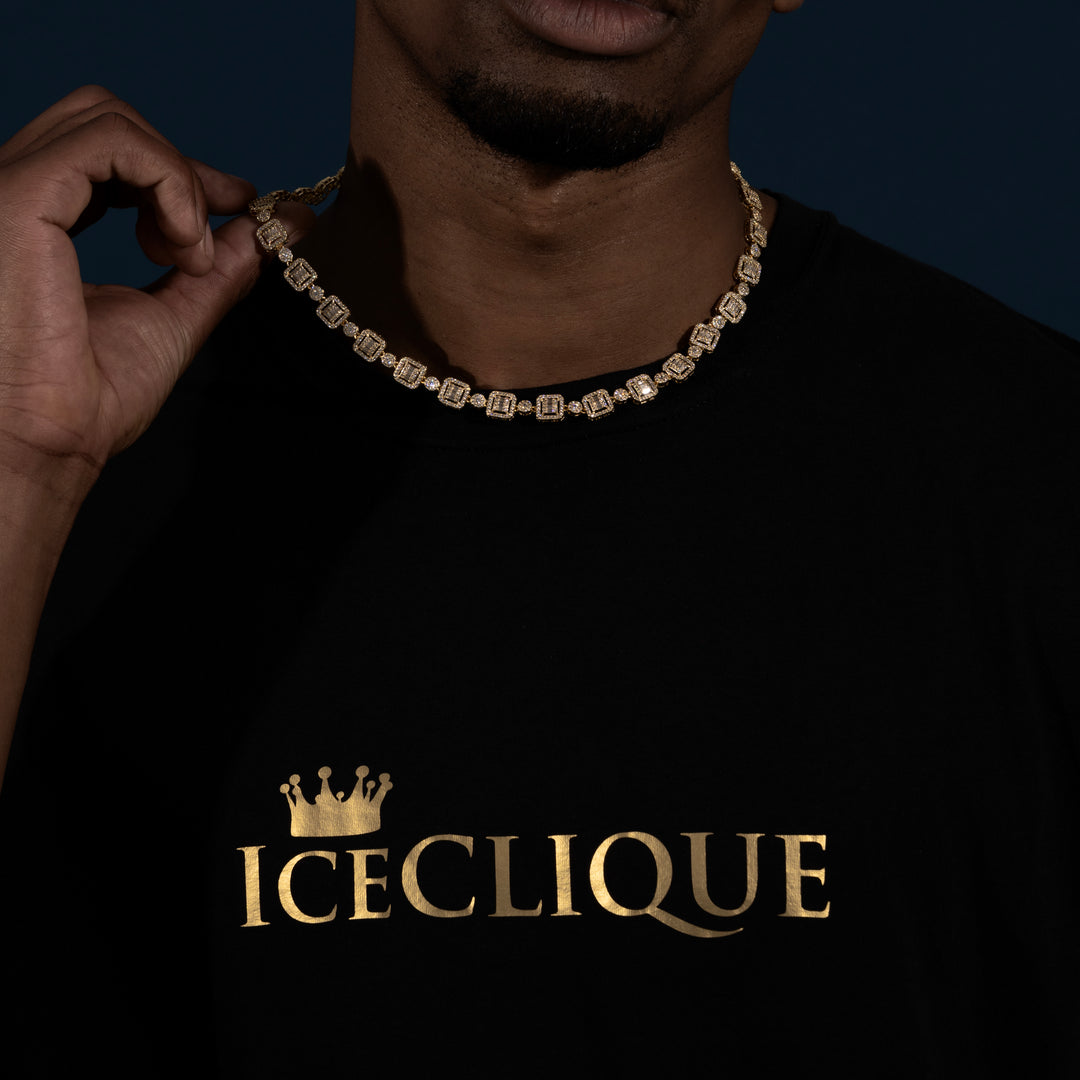10MM Halo-Cluster Baguette Tennis Chain - Moissanite &S925 - ICECLIQUE JEWELRY