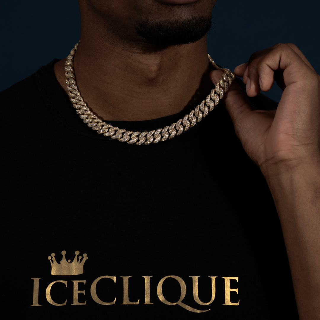 13MM Micro Pave Cuban Chain - Moissanite & S925 - ICECLIQUE JEWELRY