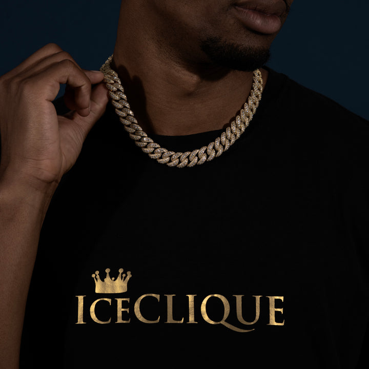 15MM Micro Pave Cuban Chain - Moissanite & S925 - ICECLIQUE JEWELRY
