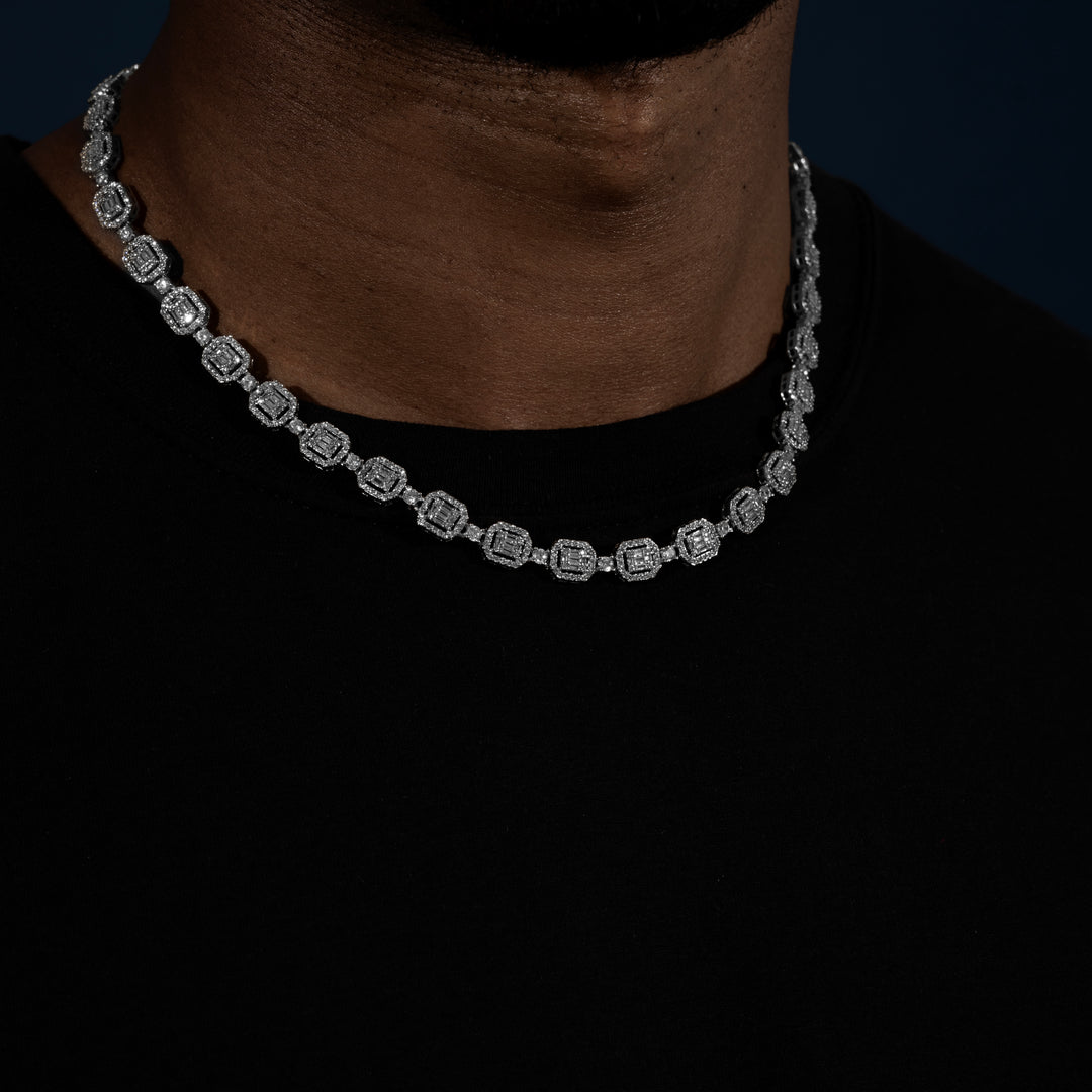 8MM Halo-Cluster Baguette Tennis Chain - Moissanite & S925