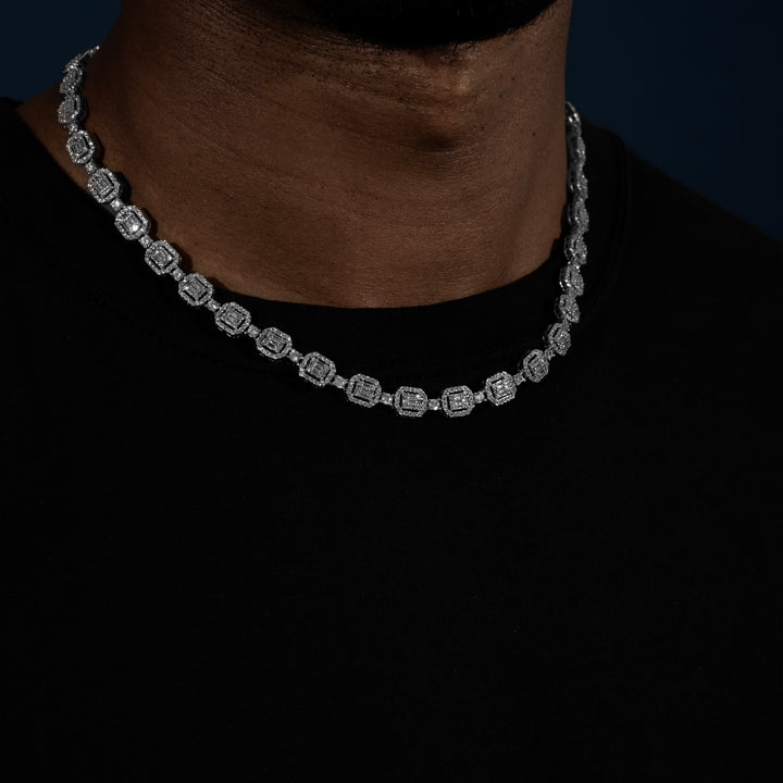 8MM Halo-Cluster Baguette Tennis Chain - Moissanite & S925