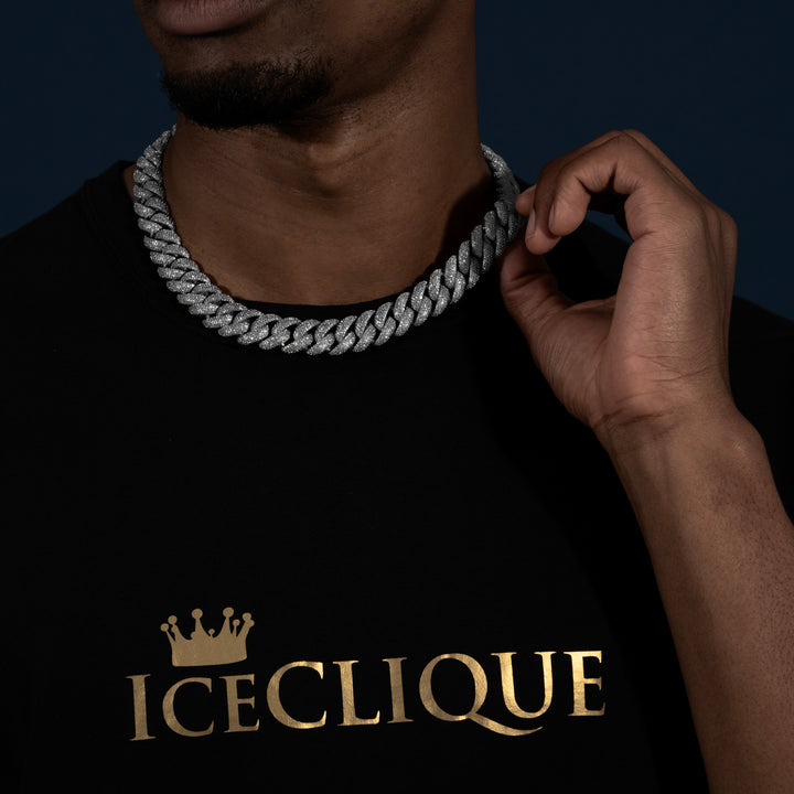 16MM Micro-Pave Cuban Chain - Moissanite & S925 - ICECLIQUE JEWELRY