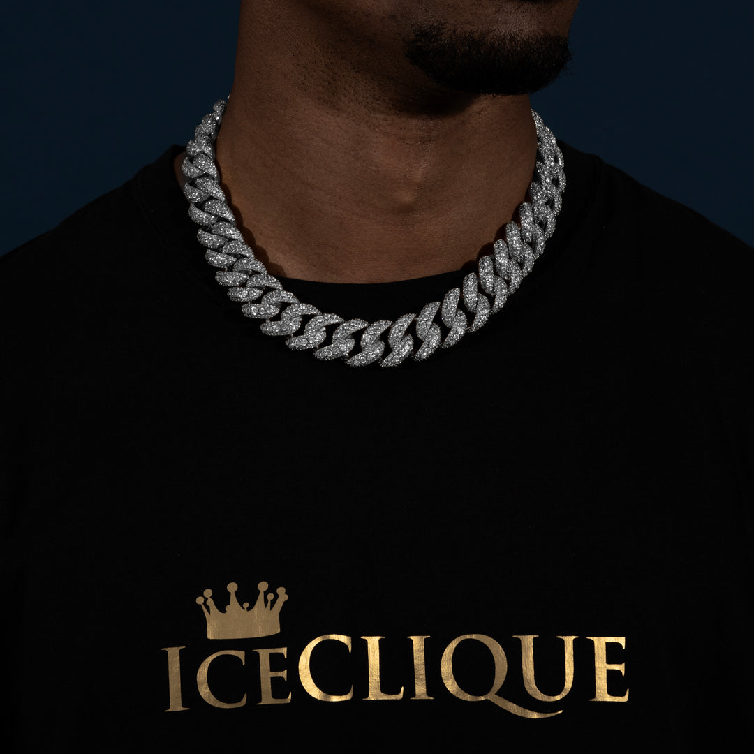 20MM Micro Pave Cuban Chain - Moissanite & S925 - ICECLIQUE JEWELRY