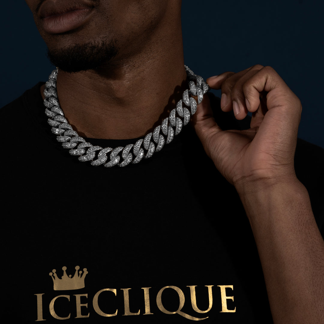 20MM Micro Pave Cuban Chain - Moissanite & S925 - ICECLIQUE JEWELRY