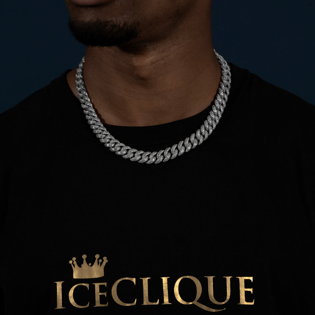 15MM Micro Pave Cuban Chain - Moissanite & S925 - ICECLIQUE JEWELRY