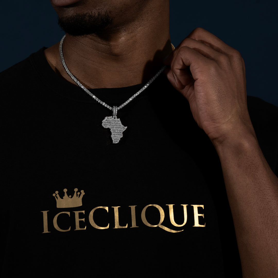 Baguette Africa Pendant - Moissanite & S925 - ICECLIQUE JEWELRY