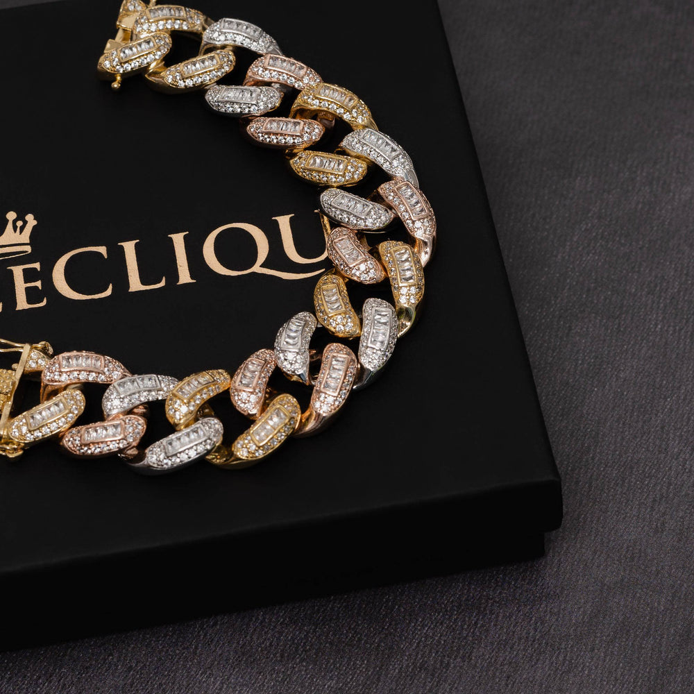 22mm Multicolor Baguette Cuban Bracelet - ICECLIQUE JEWELRY