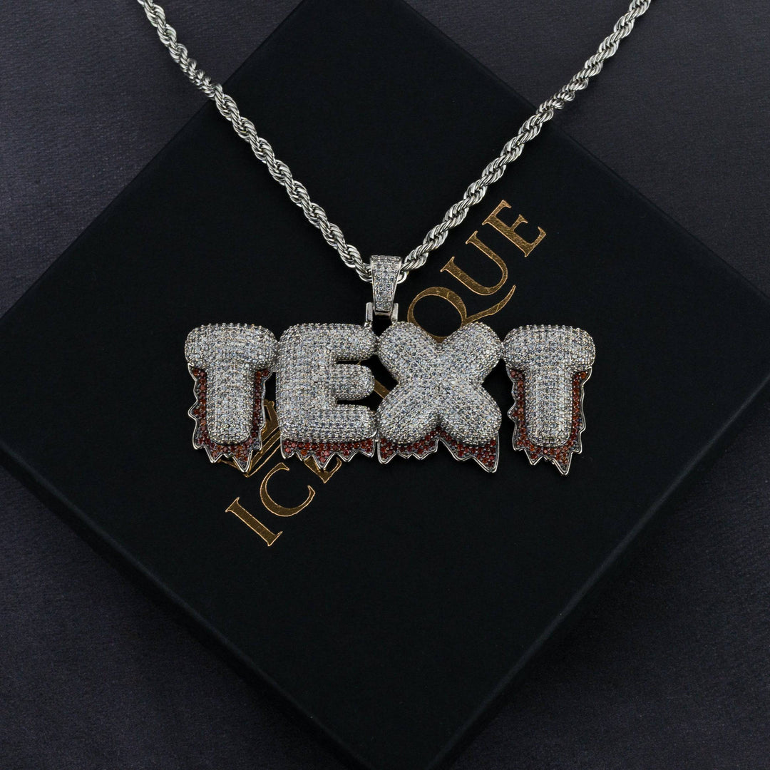 Custom Red Drip Bubble Letter Pendant - ICECLIQUE JEWELRY
