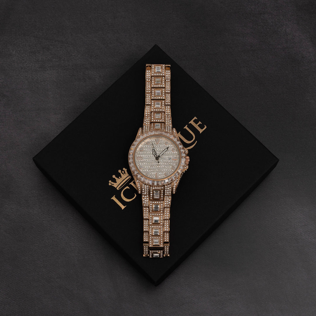 Iced Out Baguette Round Dial Watch - ICECLIQUE JEWELRY