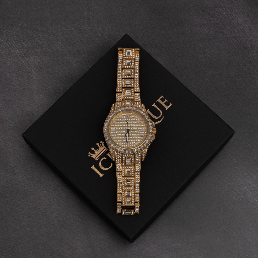 Iced Out Baguette Round Dial Watch - ICECLIQUE JEWELRY