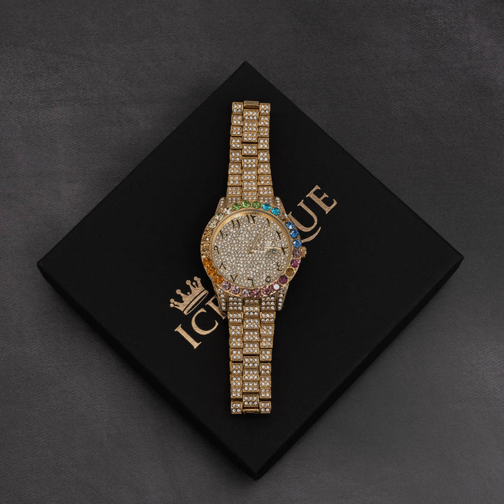 Iced Out Rainbow Dial Watch w/ Arabic Numerals - ICECLIQUE JEWELRY