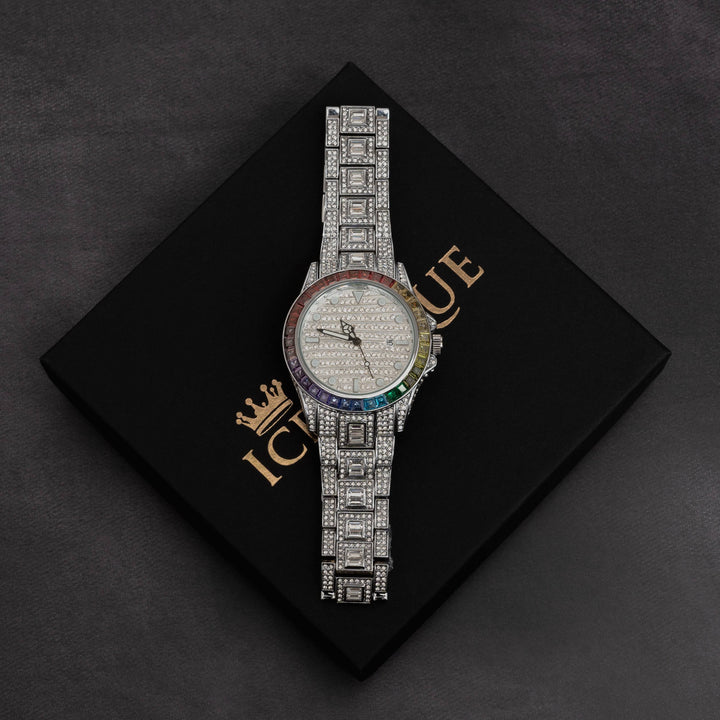 Iced Out Rainbow Dial Watch - ICECLIQUE JEWELRY