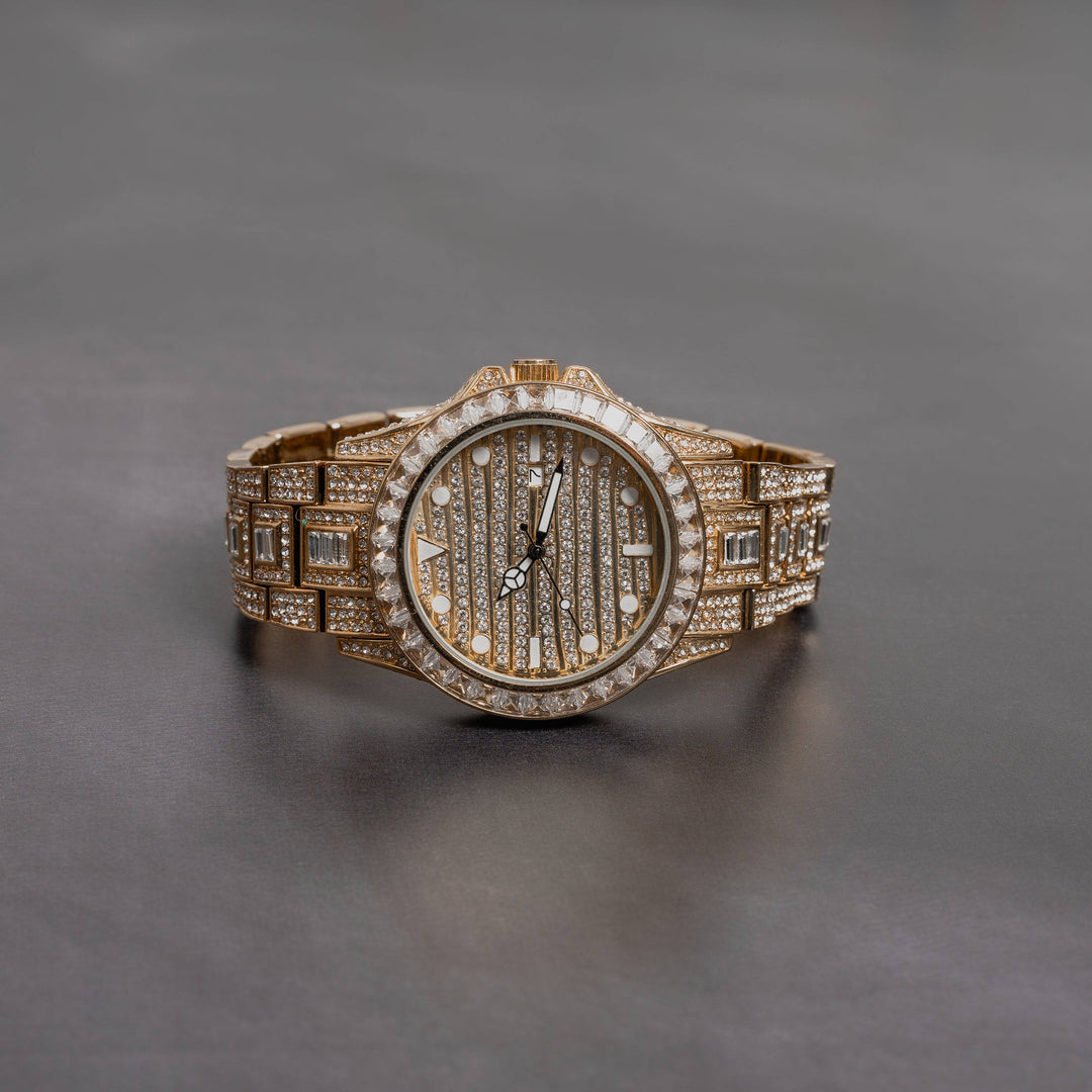 Iced Out Baguette Round Dial Watch - ICECLIQUE JEWELRY