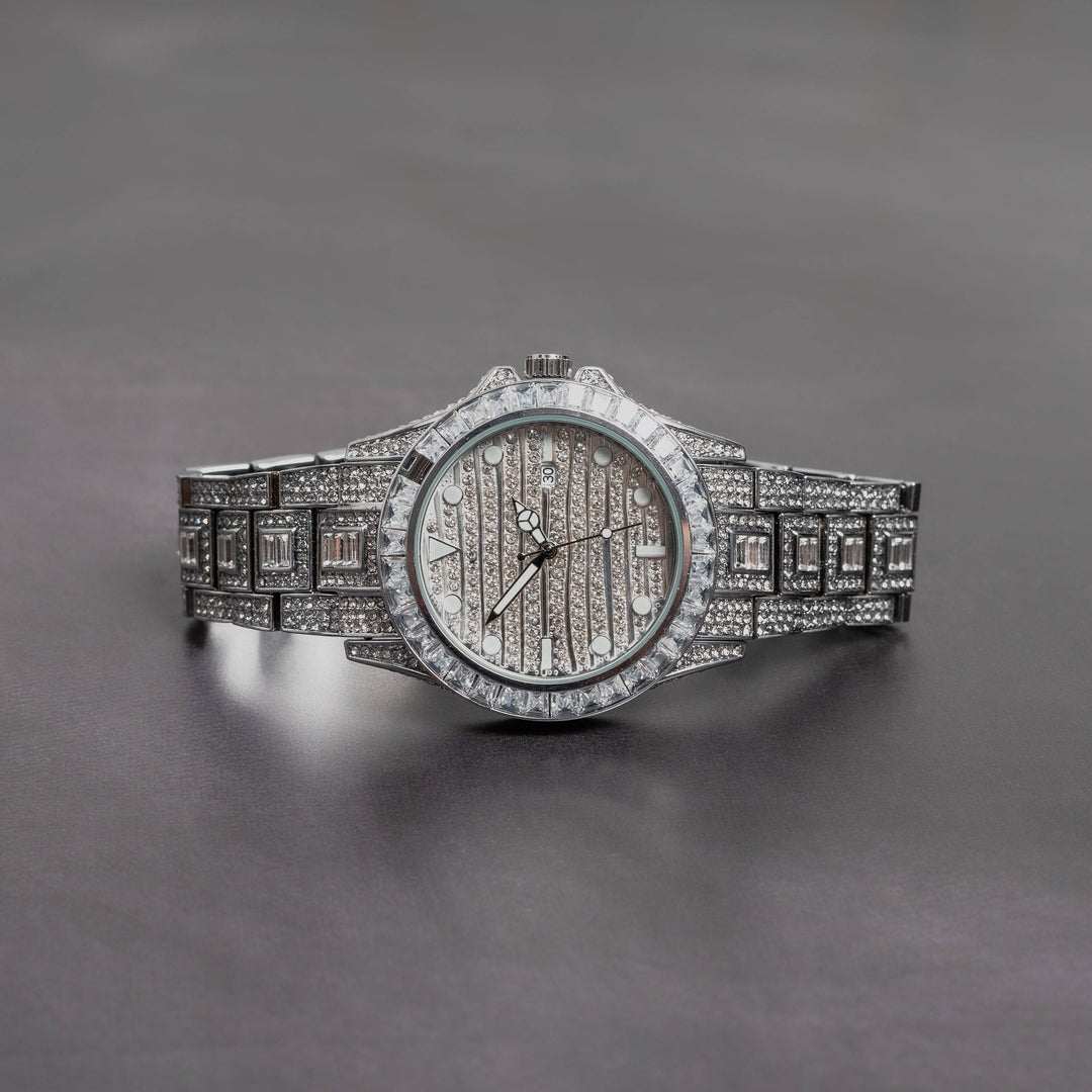 Iced Out Baguette Round Dial Watch - ICECLIQUE JEWELRY