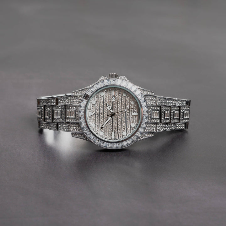 Iced Out Baguette Round Dial Watch - ICECLIQUE JEWELRY