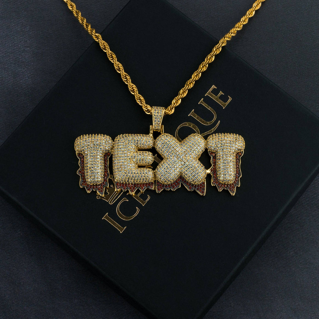 Custom Red Drip Bubble Letter Pendant - ICECLIQUE JEWELRY