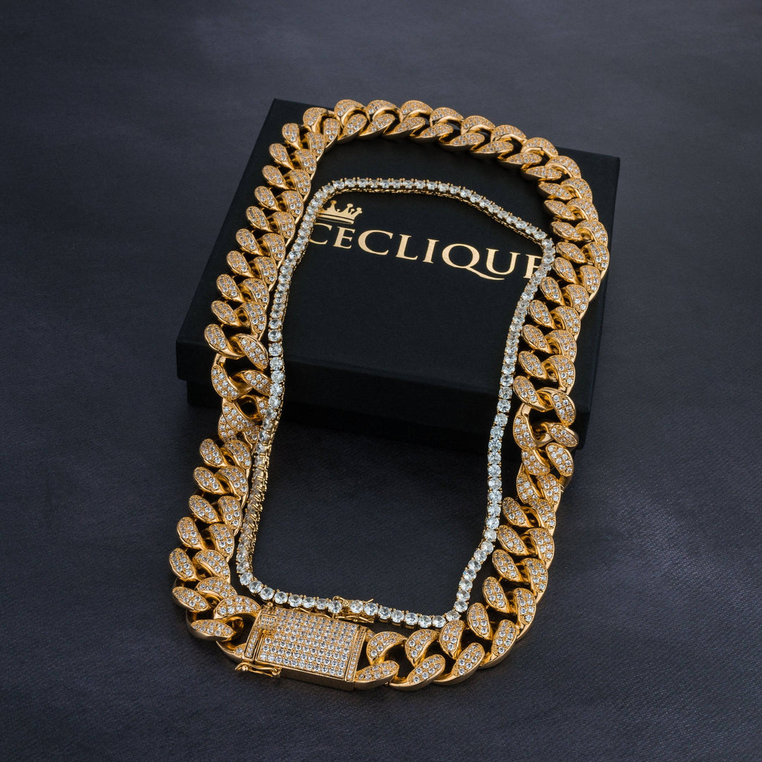 20mm Cuban Chain & 5mm Tennis Chain Bundle - ICECLIQUE JEWELRY
