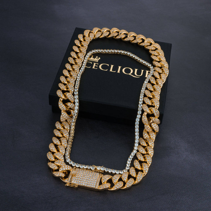 20mm Cuban Chain & 5mm Tennis Chain Bundle - ICECLIQUE JEWELRY