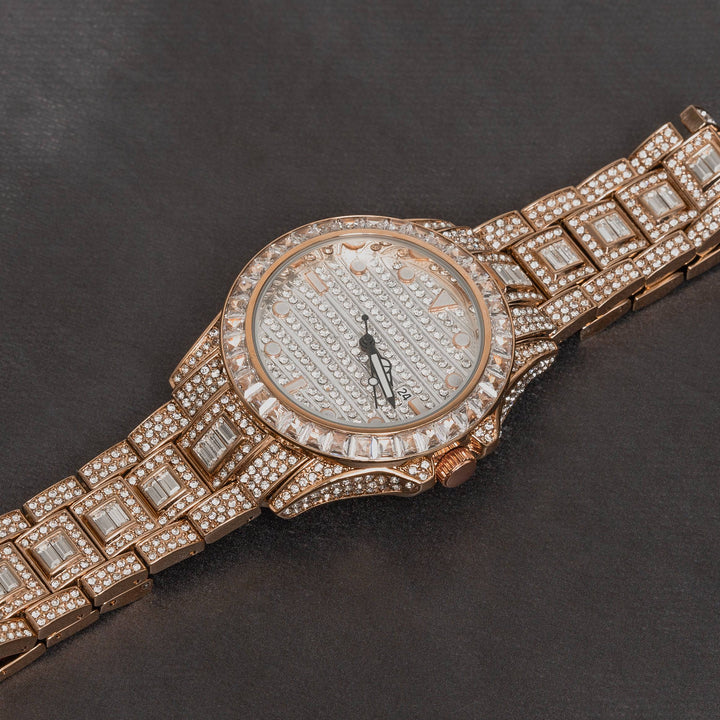 Iced Out Baguette Round Dial Watch - ICECLIQUE JEWELRY