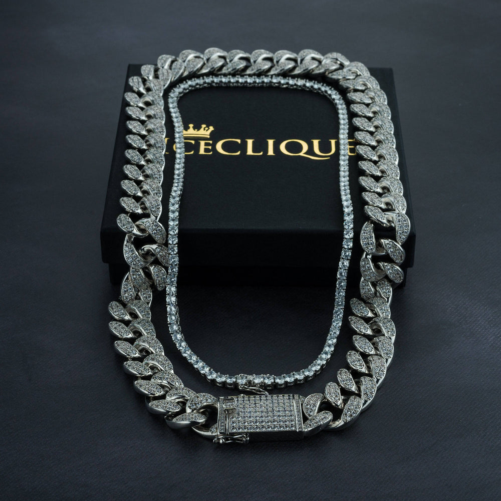 20mm Cuban Chain & 5mm Tennis Chain Bundle - ICECLIQUE JEWELRY