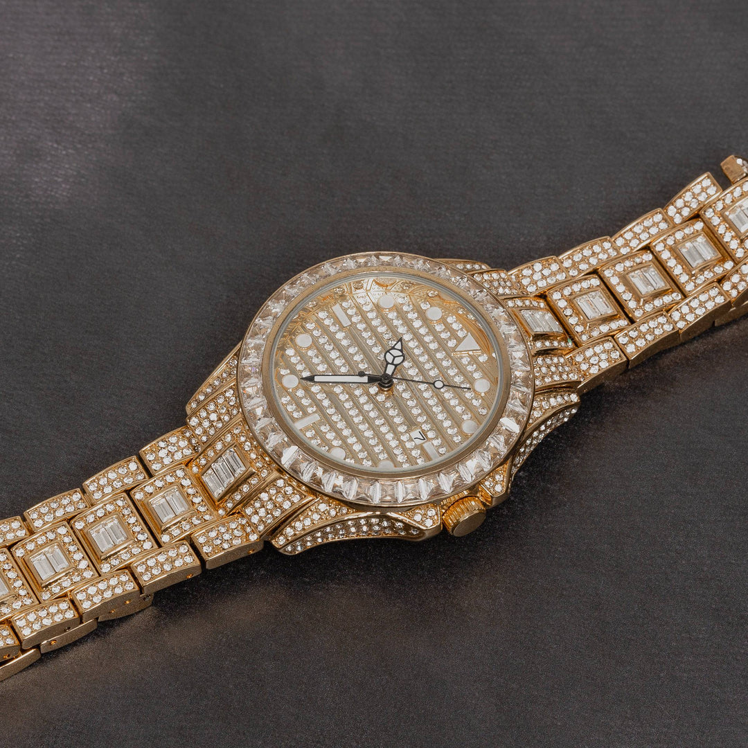 Iced Out Baguette Round Dial Watch - ICECLIQUE JEWELRY