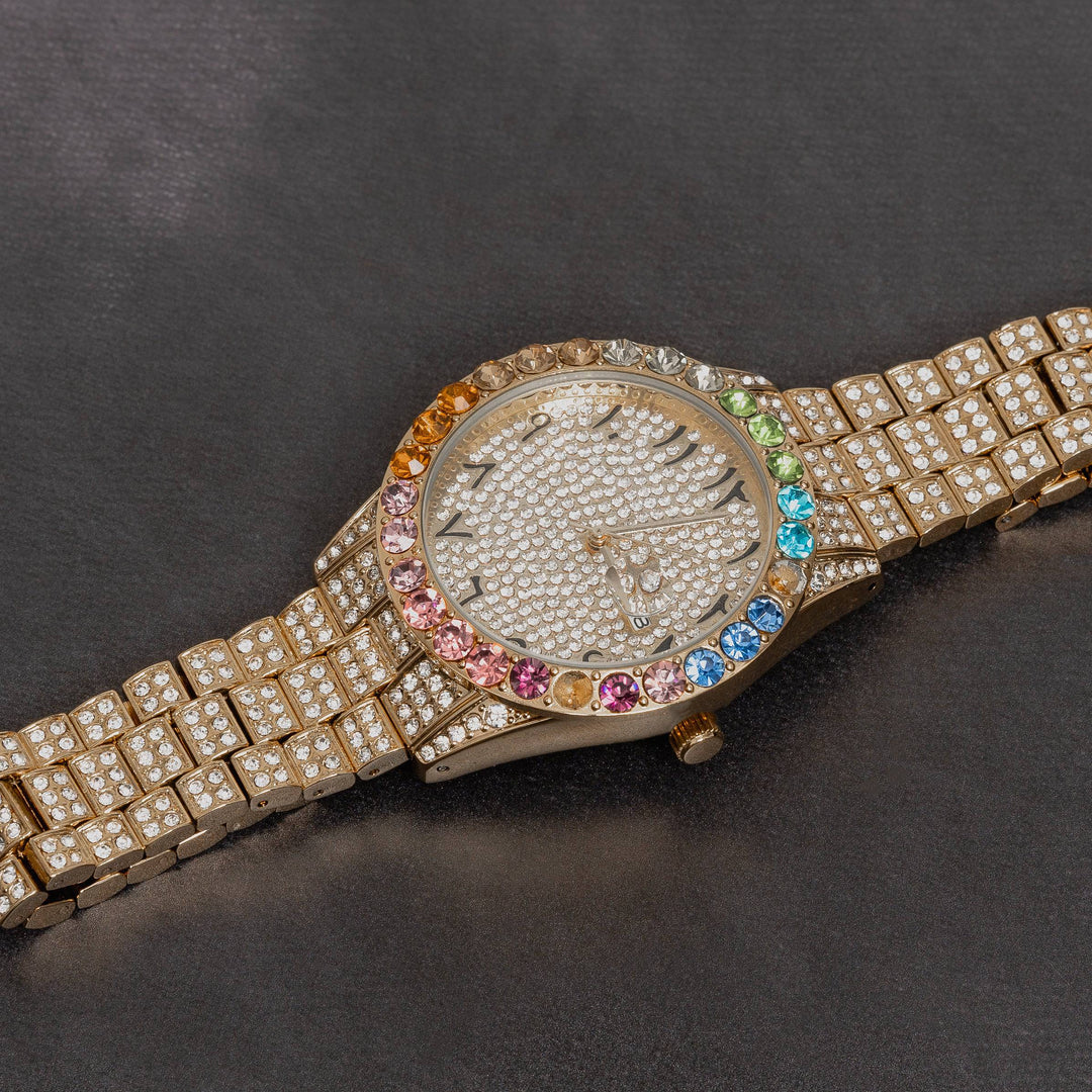 Iced Out Rainbow Dial Watch w/ Arabic Numerals - ICECLIQUE JEWELRY