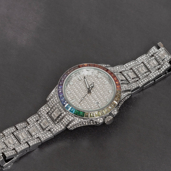 Iced Out Rainbow Dial Watch - ICECLIQUE JEWELRY