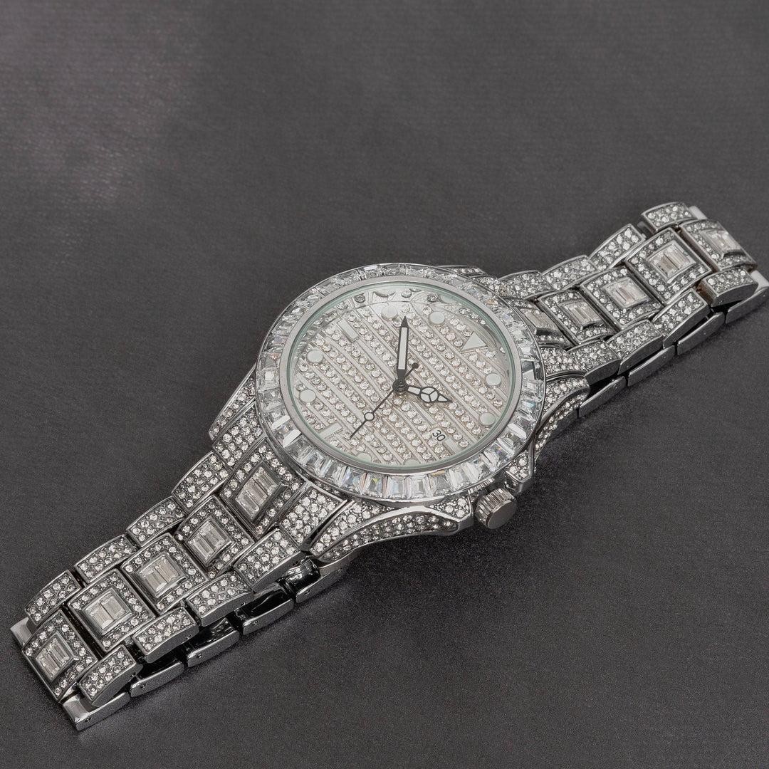 Iced Out Baguette Round Dial Watch - ICECLIQUE JEWELRY