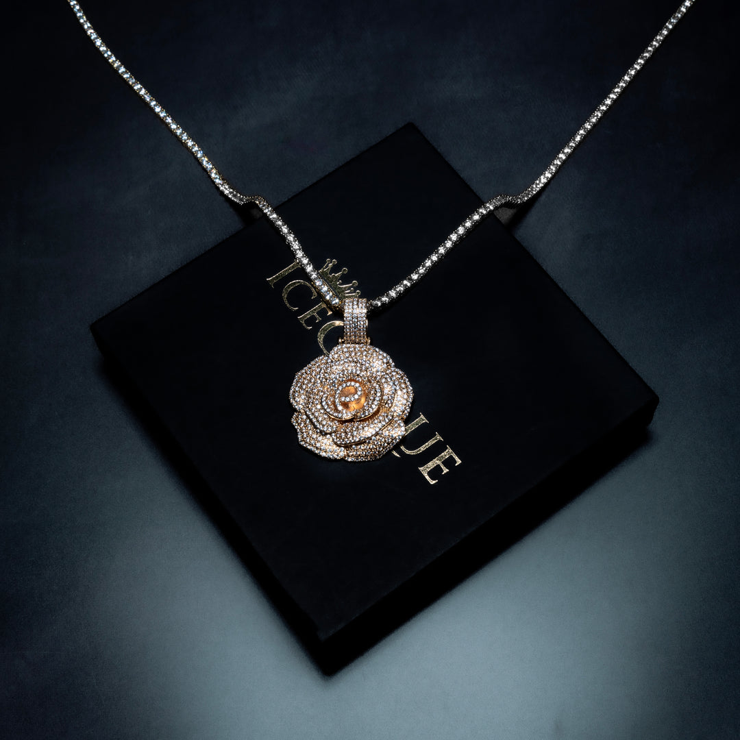 Micro Pave Rose Pendant - ICECLIQUE JEWELRY