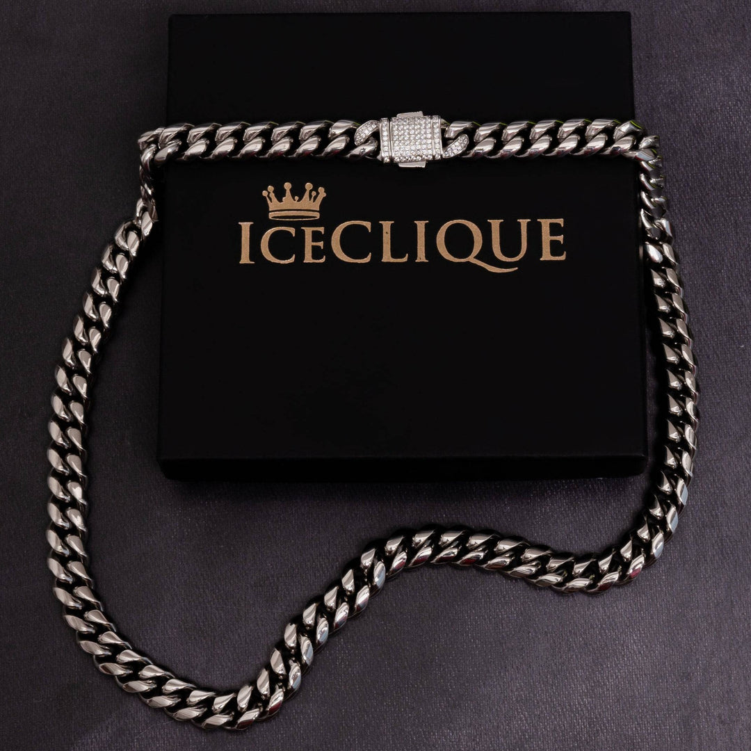 12mm Iced Clasp Cuban Chain - ICECLIQUE JEWELRY