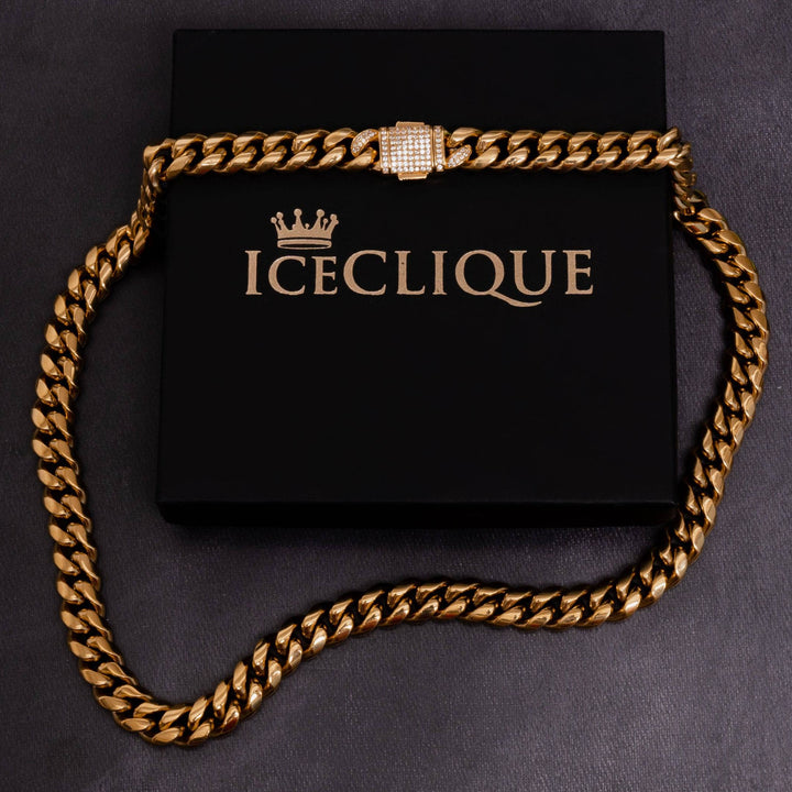 12mm Iced Clasp Cuban Chain - ICECLIQUE JEWELRY