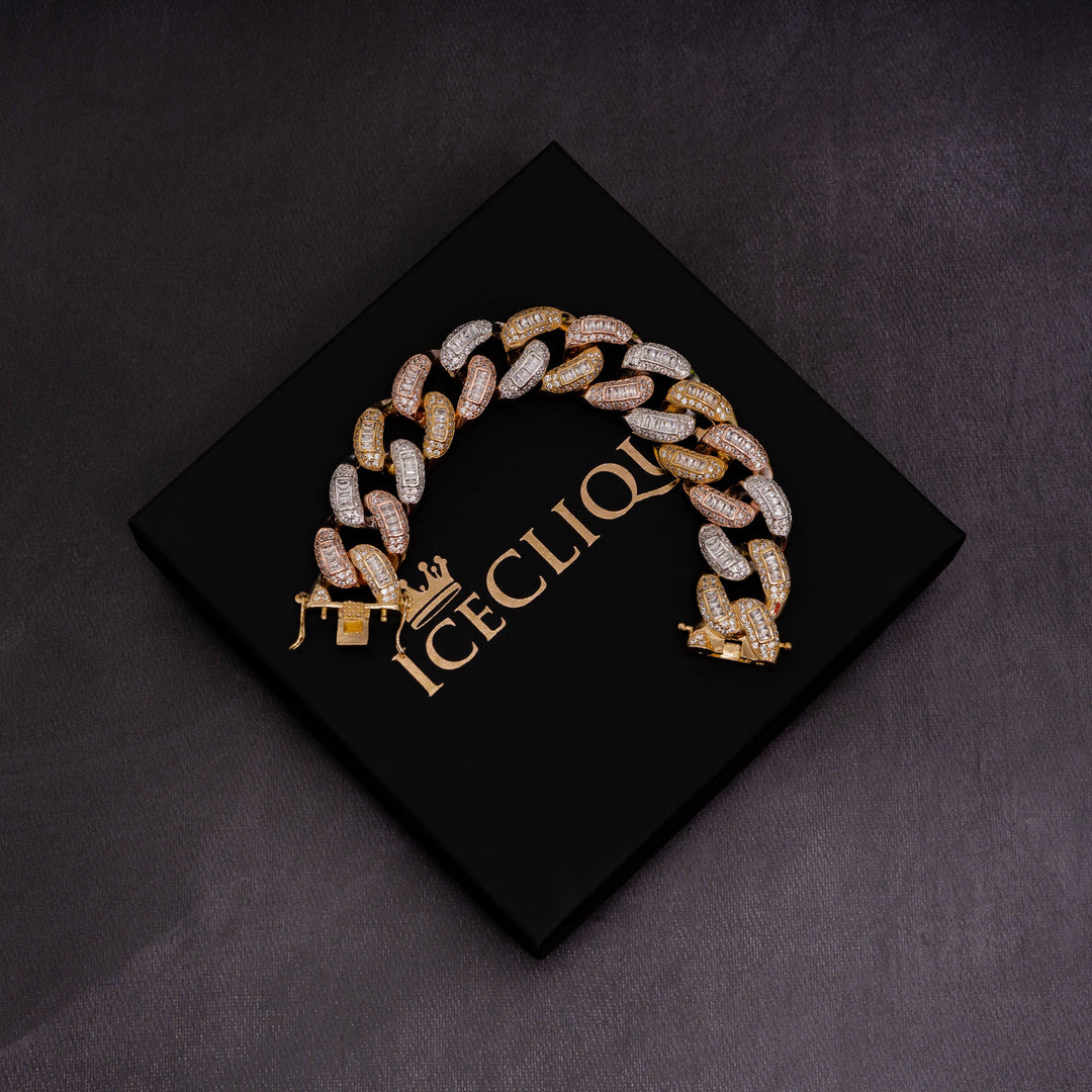 22mm Multicolor Baguette Cuban Bracelet - ICECLIQUE JEWELRY