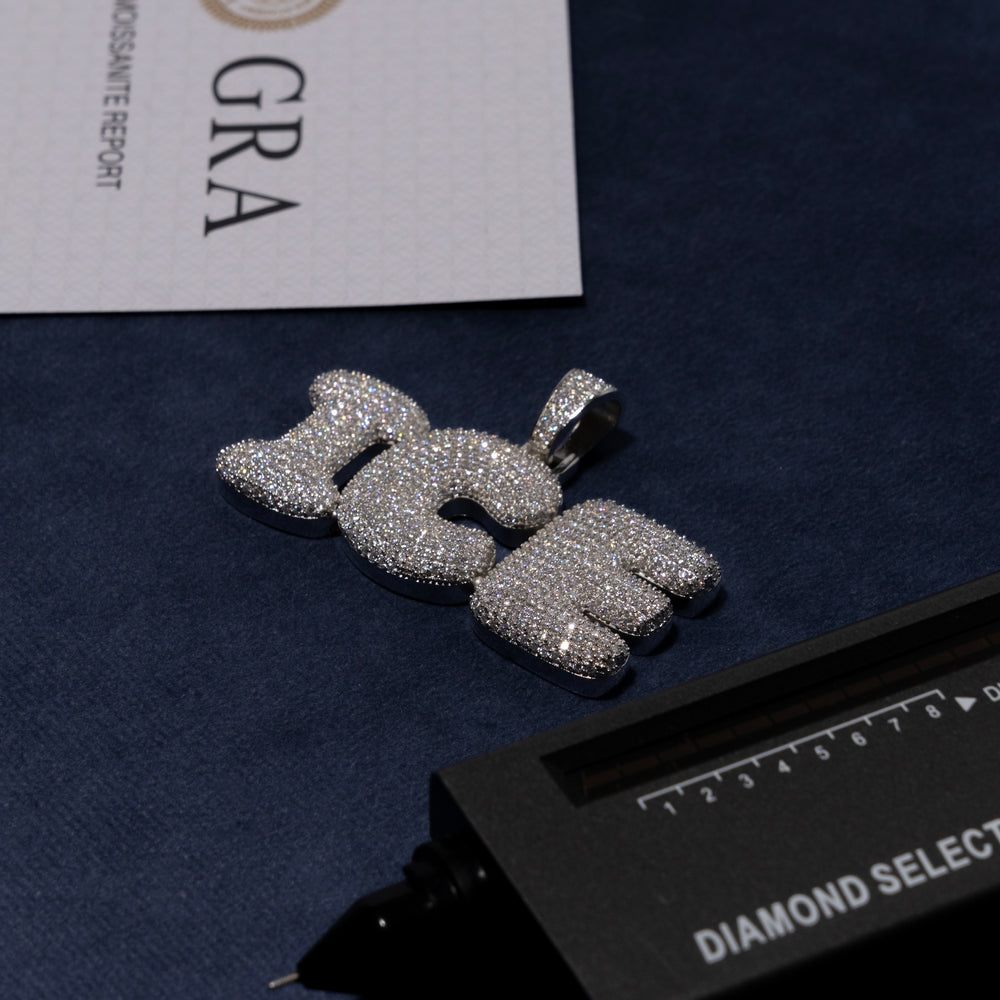 Custom Bubble Letter Pendant - Moissanite & S925 - ICECLIQUE JEWELRY