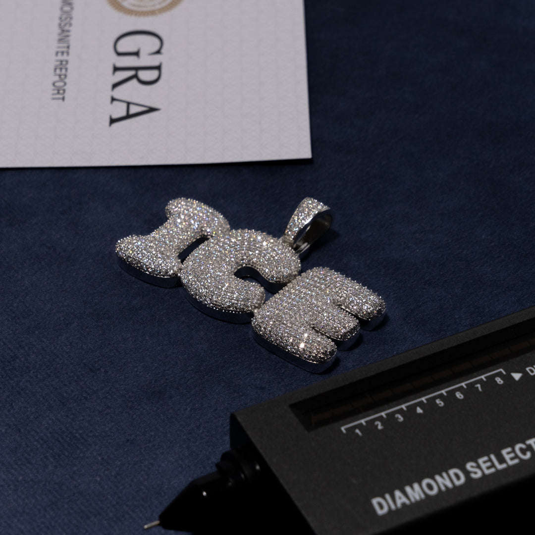 Custom Bubble Letter Pendant - Moissanite & S925 - ICECLIQUE JEWELRY