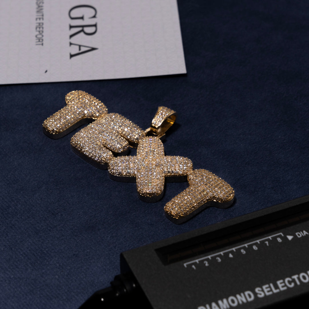 Custom Bubble Letter Pendant - Moissanite & S925 - ICECLIQUE JEWELRY