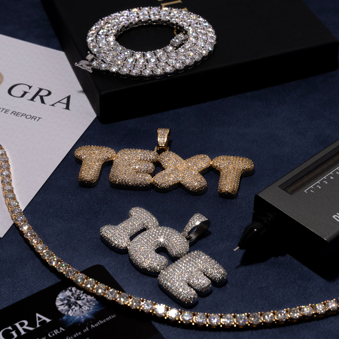 Custom Bubble Letter Pendant - Moissanite & S925 - ICECLIQUE JEWELRY